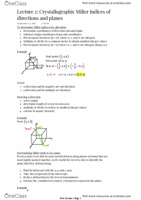 MCG 2360 Lecture Notes - Lecture 3: Miller Index, Zone Axis, Cross Product thumbnail