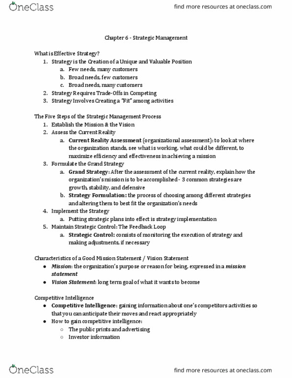 MGT-2010 Lecture Notes - Lecture 6: Competitive Intelligence, Market Environment, Swot Analysis thumbnail