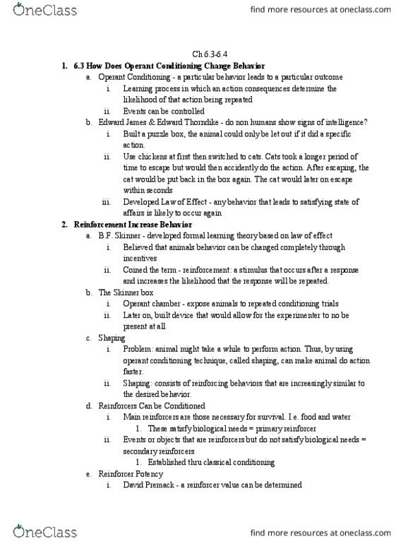 PSY BEH 11B Chapter Notes - Chapter 6: Edward Thorndike, Reinforcement, Cognitive Map thumbnail