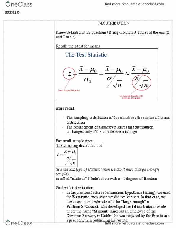 HSS 2381 Lecture Notes - Lecture 6: Normal Distribution, Central Limit Theorem, Point Estimation thumbnail