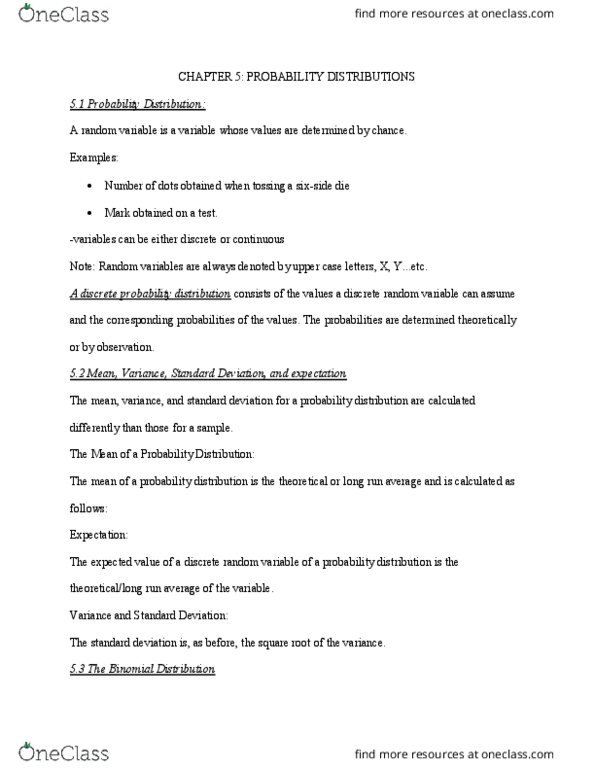 APA 3381 Lecture Notes - Lecture 5: Probability Distribution, Random Variable, Standard Deviation thumbnail