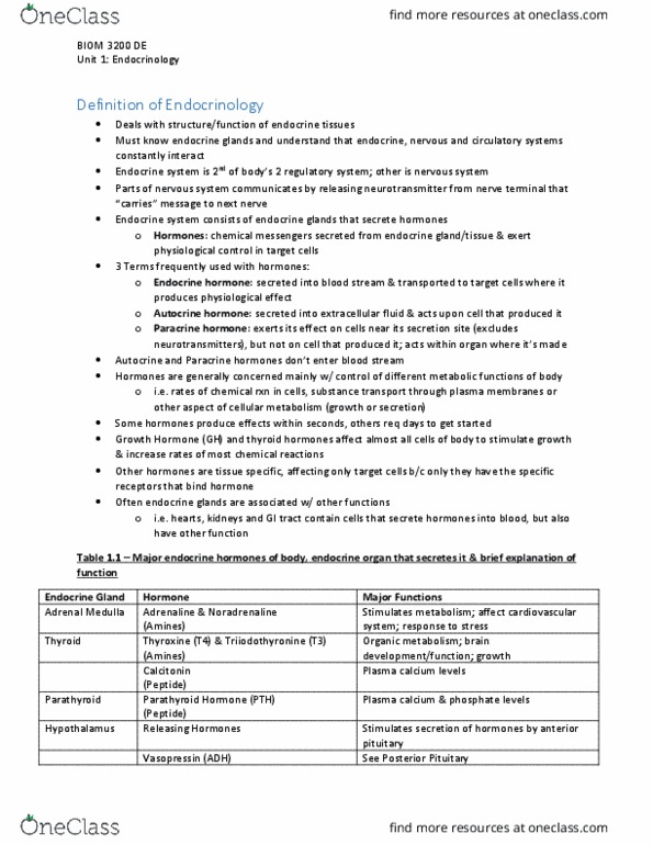 BIOM 3200 Lecture Notes - Lecture 1: Growth Hormone–Releasing Hormone, Thyroid, Pituitary Gland thumbnail