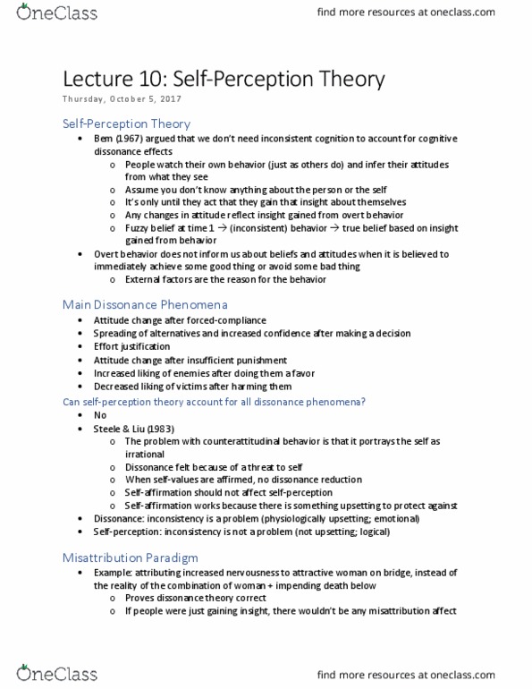 PSY 319K Lecture Notes - Lecture 10: Cognitive Dissonance, Attitude Change thumbnail