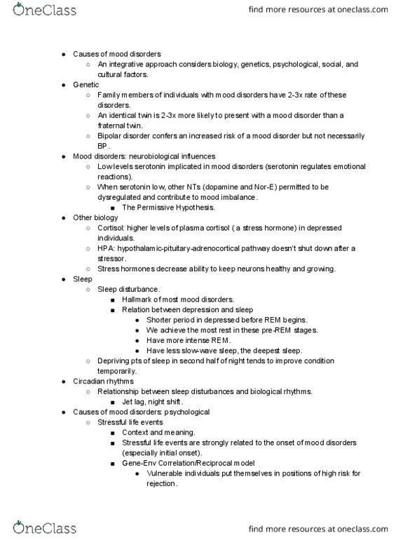 PSYC 407 Lecture Notes - Lecture 7: Mood Disorder, Sleep Disorder, Mania thumbnail