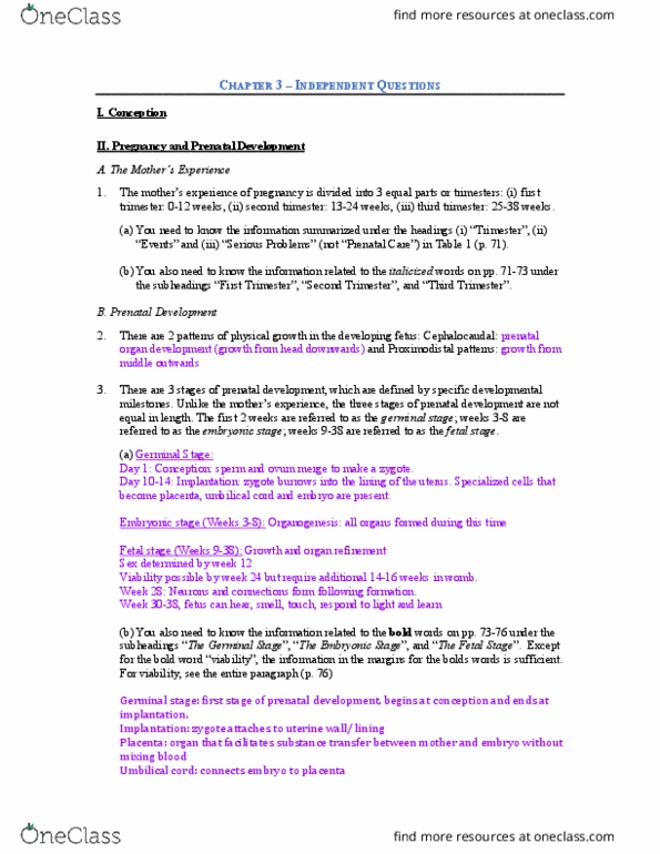 FMST 210 Lecture Notes - Lecture 3: Umbilical Cord, Prenatal Development, Organogenesis thumbnail