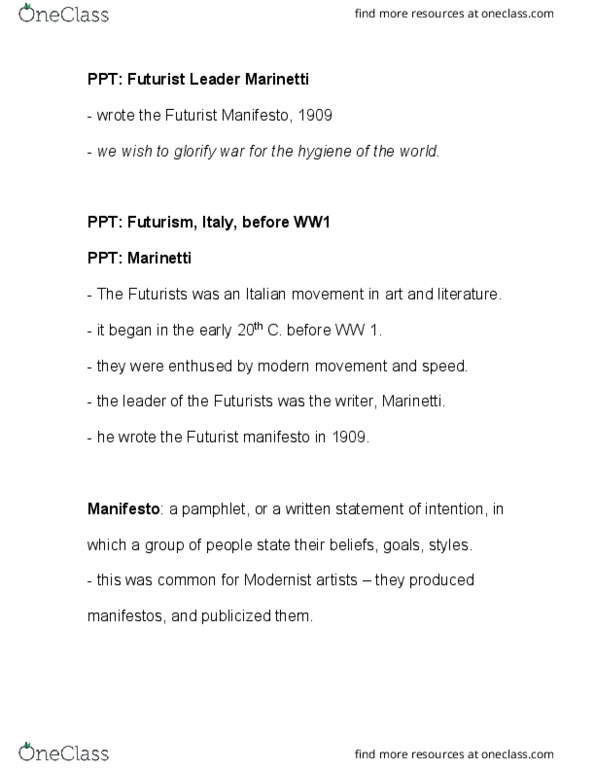 MPC 125 Lecture Notes - Lecture 27: Manifesto Of Futurism, Filippo Tommaso Marinetti, Georges Bataille thumbnail