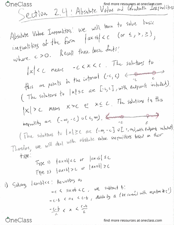 MATH 151 Lecture 6: Section 2.4 - Absolute Value and Quadratic Inequalities thumbnail