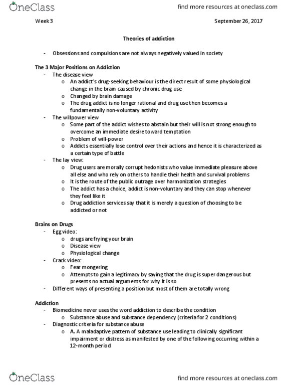 SOCI 3055 Lecture Notes - Lecture 3: Fear Mongering, Addiction, Substance Abuse thumbnail