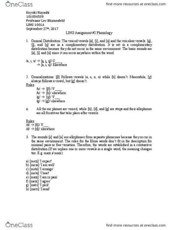 LING 1001 Chapter Notes - Chapter 2: Meze, Free Variation, Contrastive Distribution thumbnail