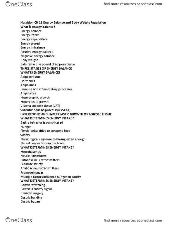 NUTR 23511 Lecture Notes - Lecture 13: Basal Metabolic Rate, Resting Metabolic Rate, Adipose Tissue thumbnail