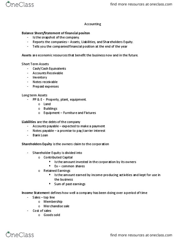 COMM 111 Lecture Notes - Lecture 1: Deferral, Accounts Payable, Retained Earnings thumbnail