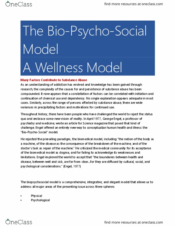 10:832:350 Lecture Notes - Lecture 8: George Engel, Biopsychosocial Model, Substance Abuse thumbnail