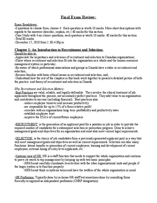 human resource management exam Hrm exam case