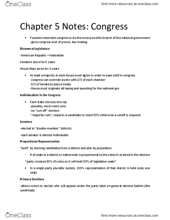 POLSCI 111 Chapter Notes - Chapter 5: Proportional Representation, Individualism, United States House Committee On Rules thumbnail