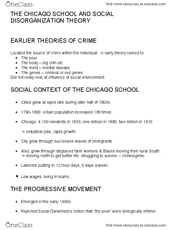 CRIM 104 Lecture Notes - Lecture 4: The Polish Peasant In Europe And America, Social Disorganization Theory, American Sociological Association thumbnail