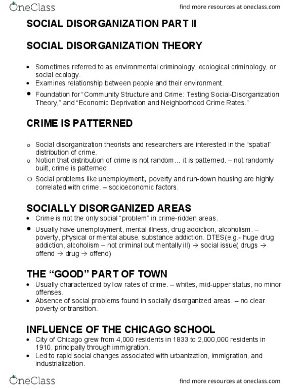 CRIM 104 Lecture Notes - Lecture 5: Crime Survey For England And Wales, Social Disorganization Theory, Informal Social Control thumbnail