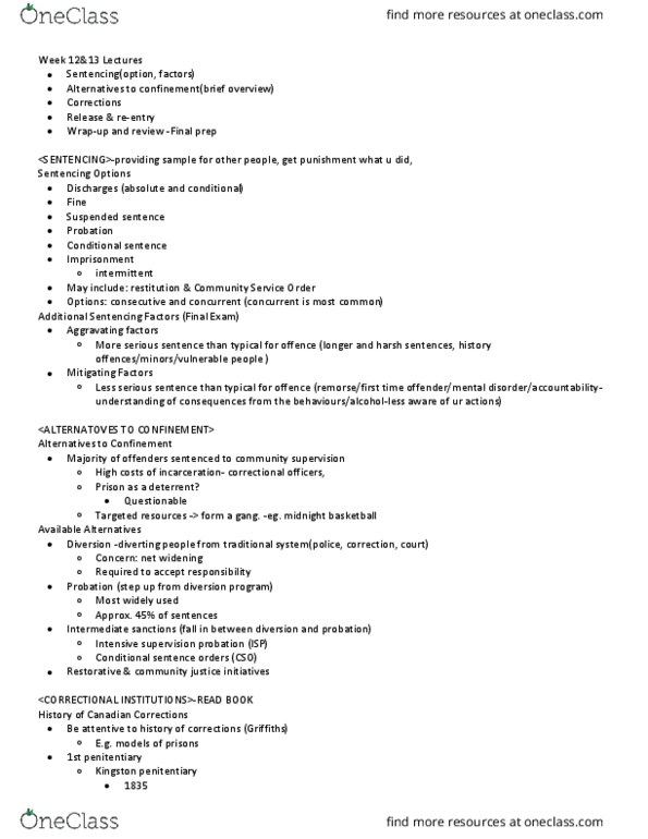 CRIM 131 Lecture Notes - Lecture 12: Midnight Basketball, Suspended Sentence, Conditional Sentence thumbnail