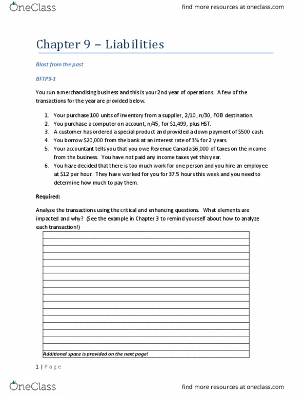 ACC 100 Lecture 9: Chapter 9 - Liabilities - Student Copy - 2016 11 09 thumbnail