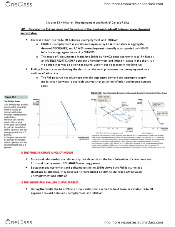 ECON 1100 Chapter Notes - Chapter 13: Phillips Curve, Aggregate Demand, Aggregate Supply thumbnail