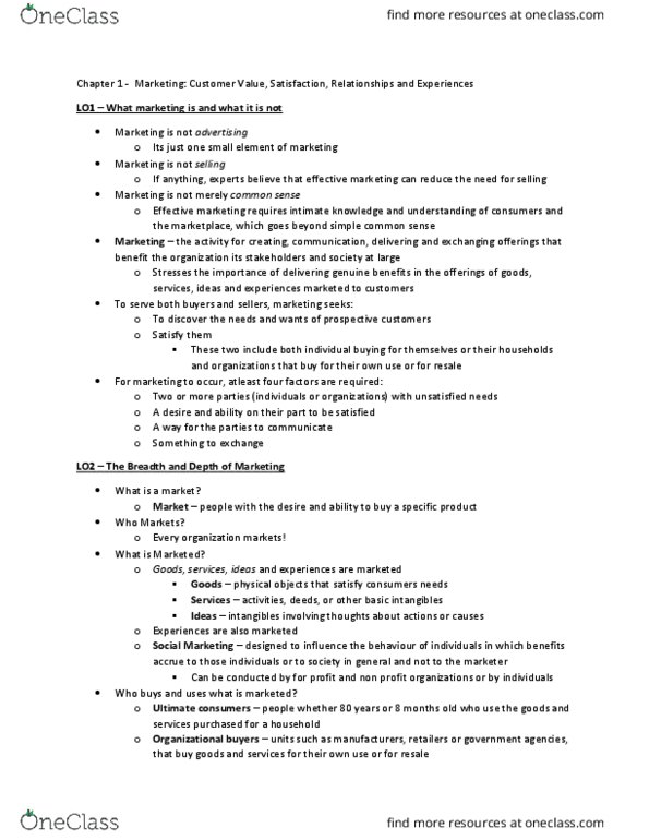 MCS 1000 Chapter Notes - Chapter 1: Customer Satisfaction, Influencer Marketing, Target Market thumbnail