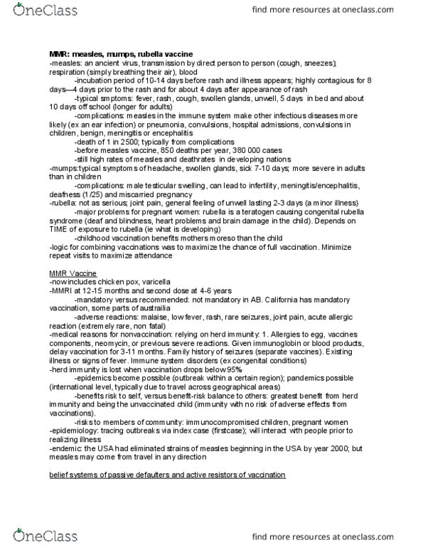 PSYC-307 Lecture Notes - Lecture 13: Congenital Rubella Syndrome, Rubella Vaccine, Mmr Vaccine thumbnail