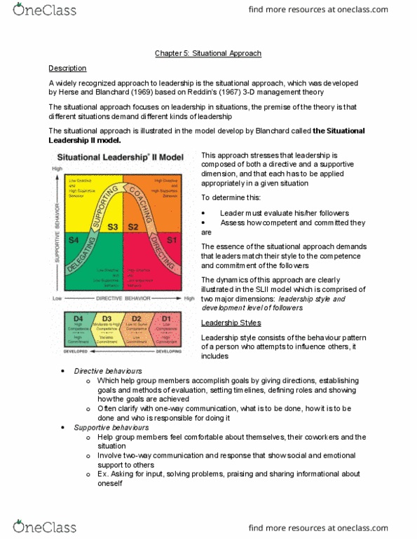 HROB 2010 Chapter Notes - Chapter 5: Situational Leadership Theory thumbnail