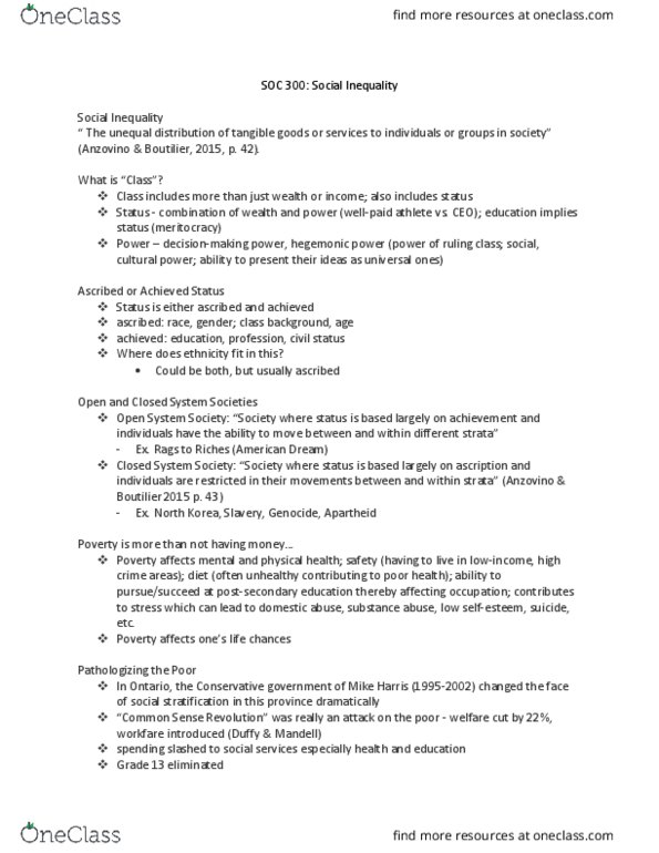 SOC 300 Lecture Notes - Lecture 4: Domestic Violence, Social Stratification, Working Poor thumbnail