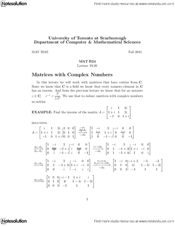 MATB24H3 Lecture Notes - Orthogonal Matrix, Orthogonal Complement, Hermitian Matrix thumbnail