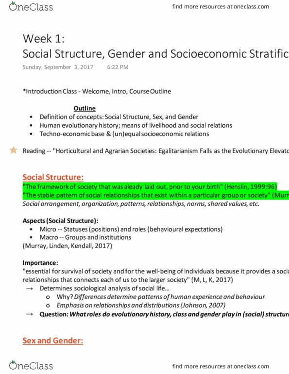 SOC 3306 Lecture Notes - Lecture 1: Class Stratification, Egalitarianism, Kibbutz thumbnail