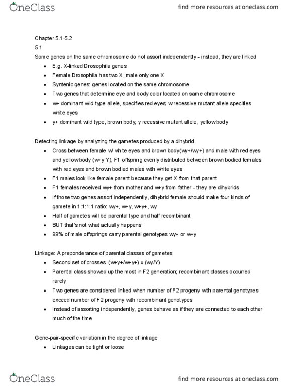 BIO 325 Chapter Notes - Chapter 5: Mendelian Inheritance, Synteny, Wild Type thumbnail