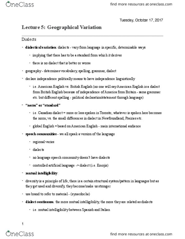 ANT253H1 Lecture Notes - Lecture 5: Dialect Continuum, Mutual Intelligibility, Persian Language thumbnail
