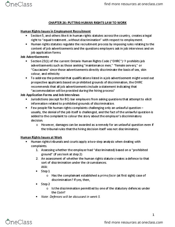 LAW 529 Lecture Notes - Lecture 7: Ontario Human Rights Code, Employment Agency, Linkedin thumbnail
