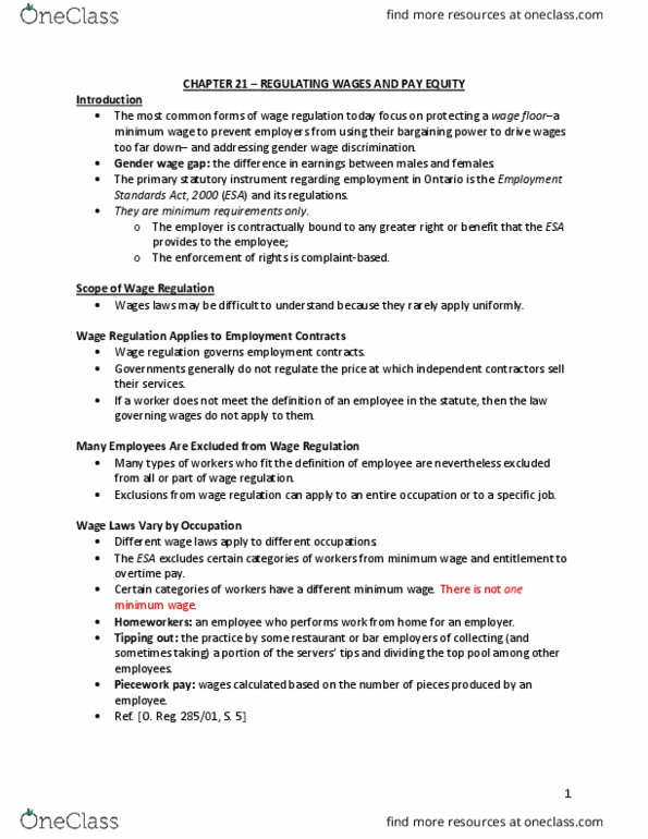 LAW 529 Lecture Notes - Lecture 6: Wage Regulation, Living Wage, The Employer thumbnail