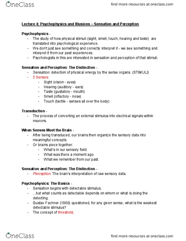 PSY 102 Lecture Notes - Lecture 4: Gustav Fechner, Psychophysics, Taste thumbnail