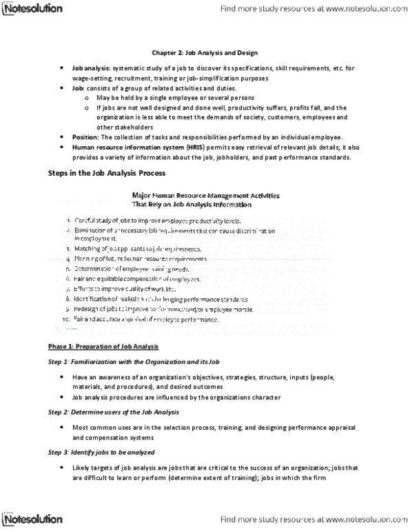 MHR 523 Chapter Notes - Chapter 2: Occupational Information Network, Job Analysis, Job Performance thumbnail