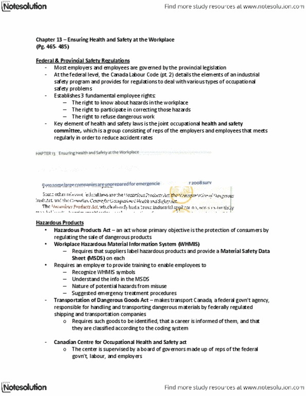 MHR 523 Chapter Notes - Chapter 13: Canada Labour Code, Safety Data Sheet, Joint Committee thumbnail
