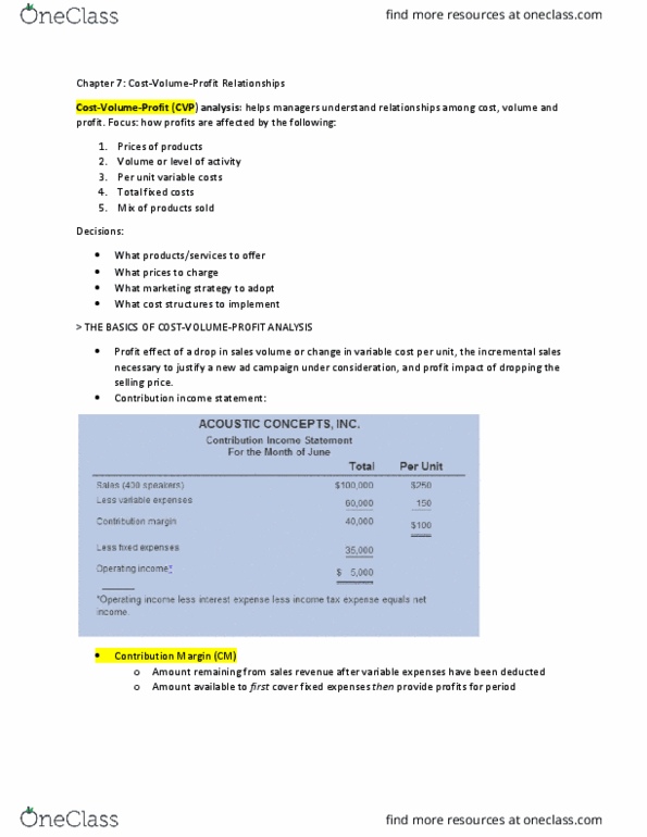 AFM102 Chapter Notes - Chapter 7: Contribution Margin, Fixed Cost, Earnings Before Interest And Taxes thumbnail