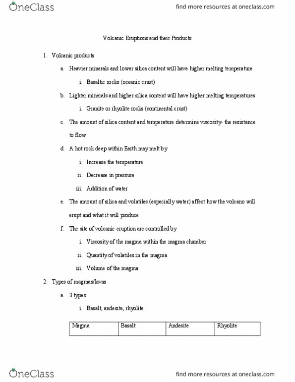 GSC 350 Lecture Notes - Lecture 5: Pyroclastic Flow, Volcanic Ash, Magma Chamber thumbnail