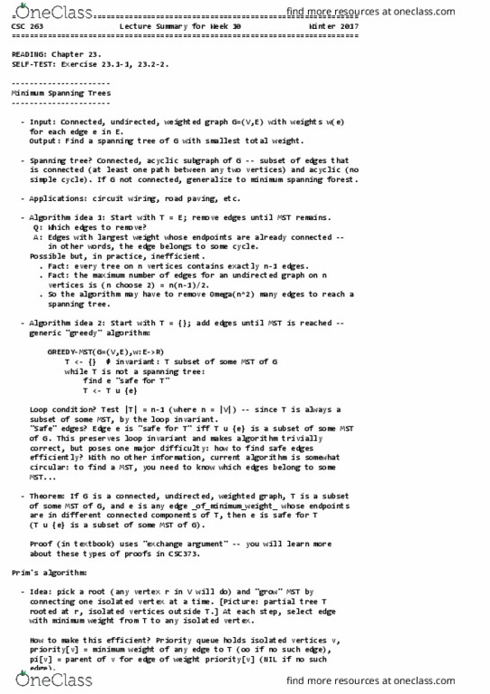 CSC263H1 Lecture Notes - Lecture 10: Minimum Spanning Tree, Priority Queue, Spanning Tree thumbnail