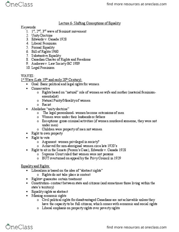 SOSC 1350 Lecture Notes - Lecture 6: Unemployment Insurance Act 1920, Liberal Feminism, Material Feminism thumbnail