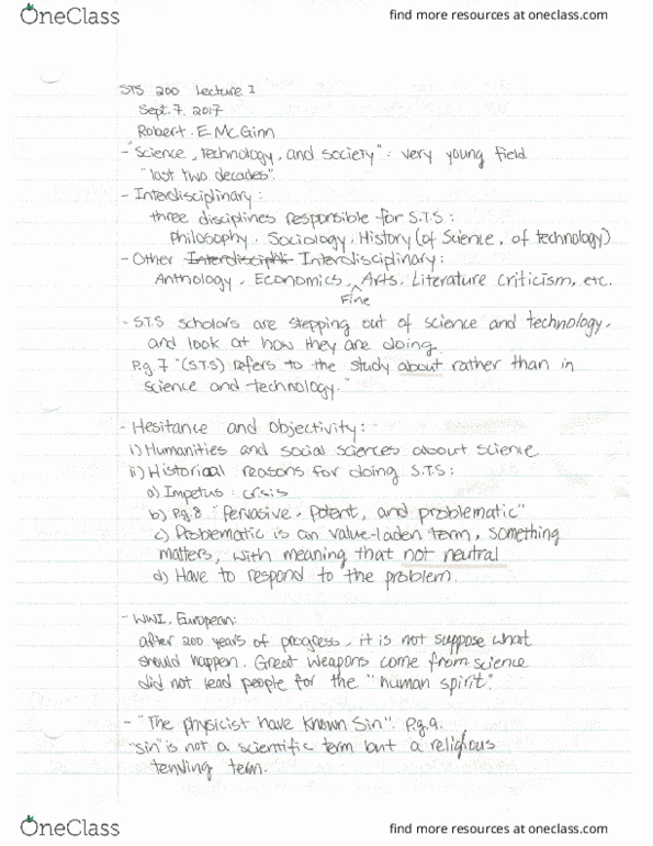 STS200 Lecture Notes - Lecture 1: Nuclear Weapon, Technoscience thumbnail