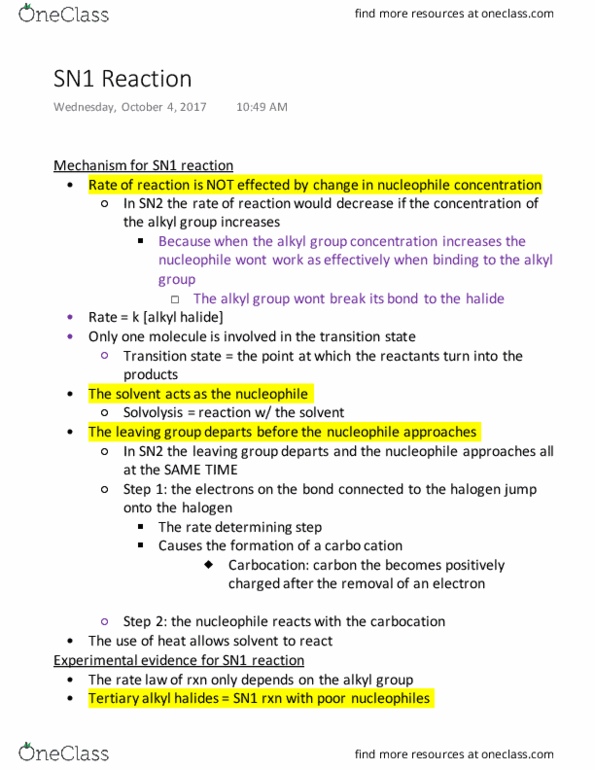 CH-2230 Chapter Notes - Chapter 9: Rate-Determining Step, Solvolysis, Carbocation thumbnail