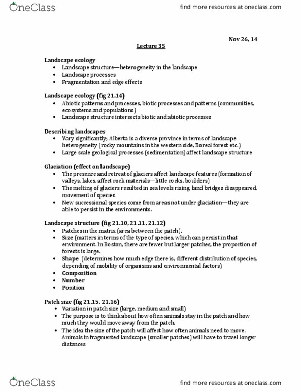 BIOL208 Lecture Notes - Lecture 35: Landscape Ecology, Habitat Fragmentation, Edge Effects thumbnail