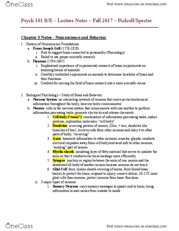 PSYCH 101 Lecture Notes - Lecture 7: Central Nervous System, Myelin, Peripheral Nervous System thumbnail