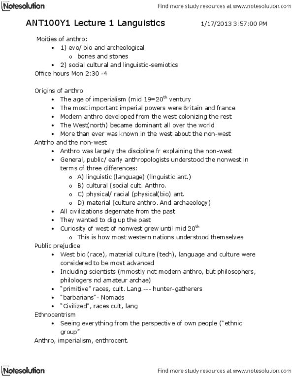 ANT100Y1 Lecture Notes - Trobriand Islands, Franz Boas, Margaret Mead thumbnail