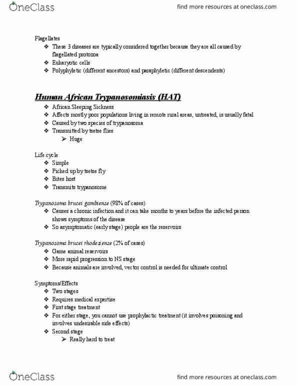 BIO-345 Lecture Notes - Lecture 13: Leishmaniasis, Anemia, African Trypanosomiasis thumbnail