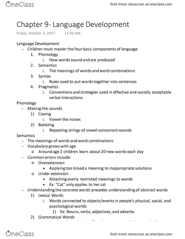 EDPS 250 Lecture Notes - Lecture 7: Language Development, Caveman, Sociolinguistics thumbnail