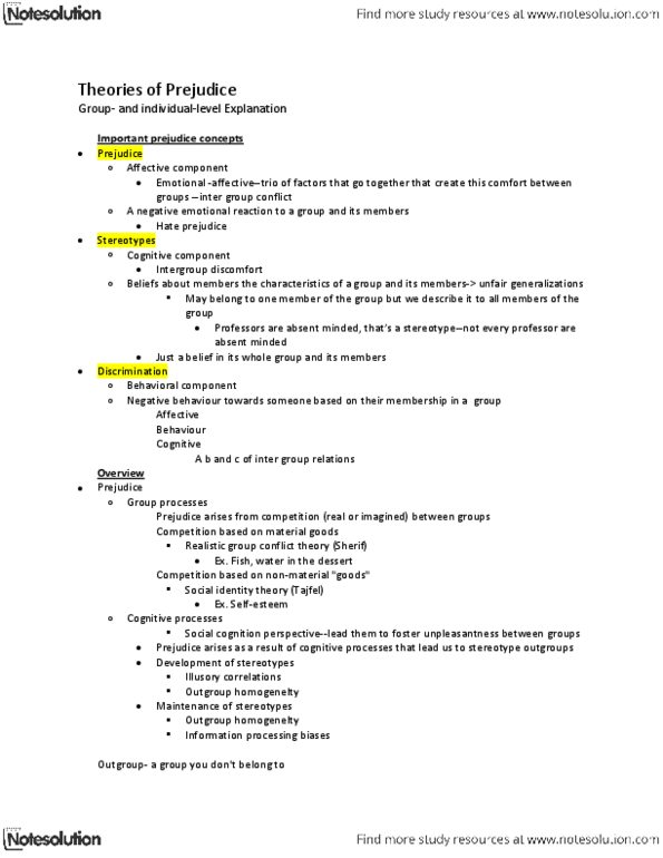 PSYCH 2C03 Lecture Notes - Realistic Conflict Theory, Group Conflict, In-Group Favoritism thumbnail