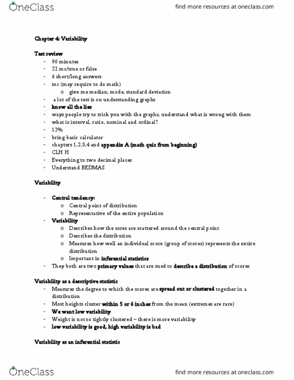 PSYC 2020 Lecture Notes - Lecture 5: Interquartile Range, Statistical Inference, Standard Deviation thumbnail