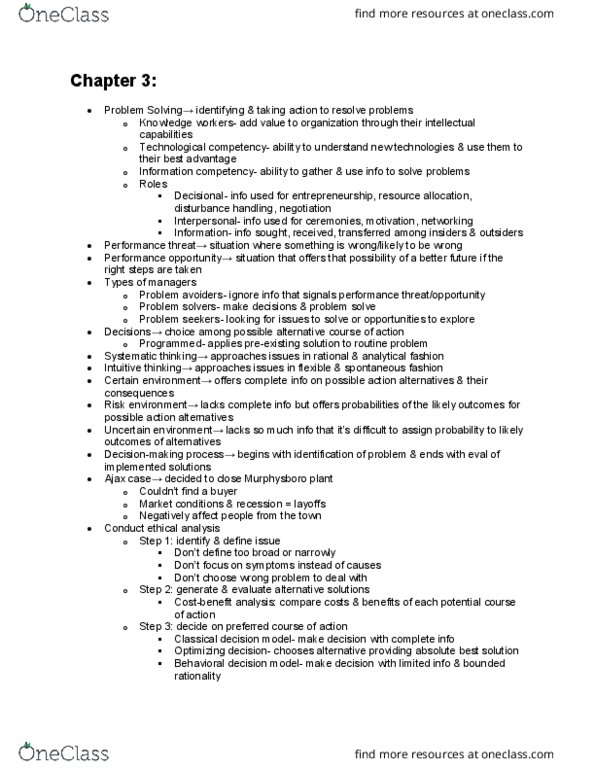 MGT 323 Lecture Notes - Lecture 3: Bounded Rationality, Satisficing, Eval thumbnail